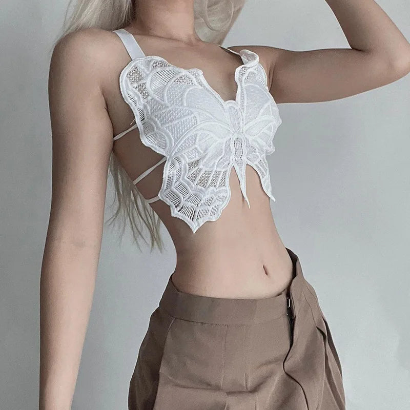 Sexy Butterfly Lace Bras For Women Backless All-in-one Bralette Women's Hollow Embroidered Butterfly Top Hollow Bra