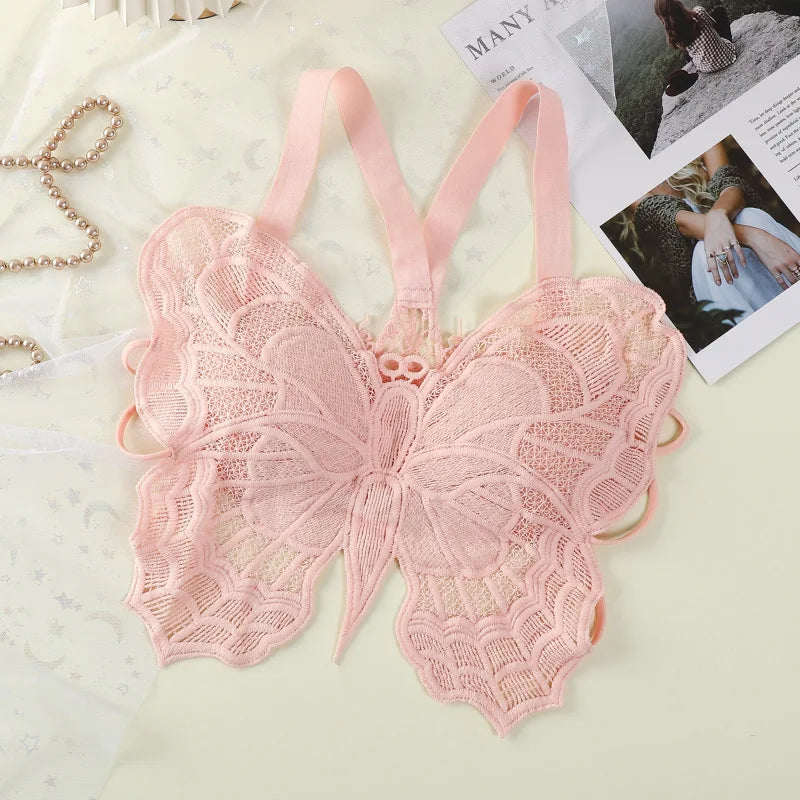 Sexy Butterfly Lace Bras For Women Backless All-in-one Bralette Women's Hollow Embroidered Butterfly Top Hollow Bra