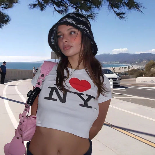 Gothic Clothes Summer Fashion T Shirt Tee Tshirt Dropship I Love New York NY Womens Cropped Top Harajuku
