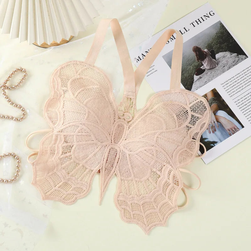 Sexy Butterfly Lace Bras For Women Backless All-in-one Bralette Women's Hollow Embroidered Butterfly Top Hollow Bra