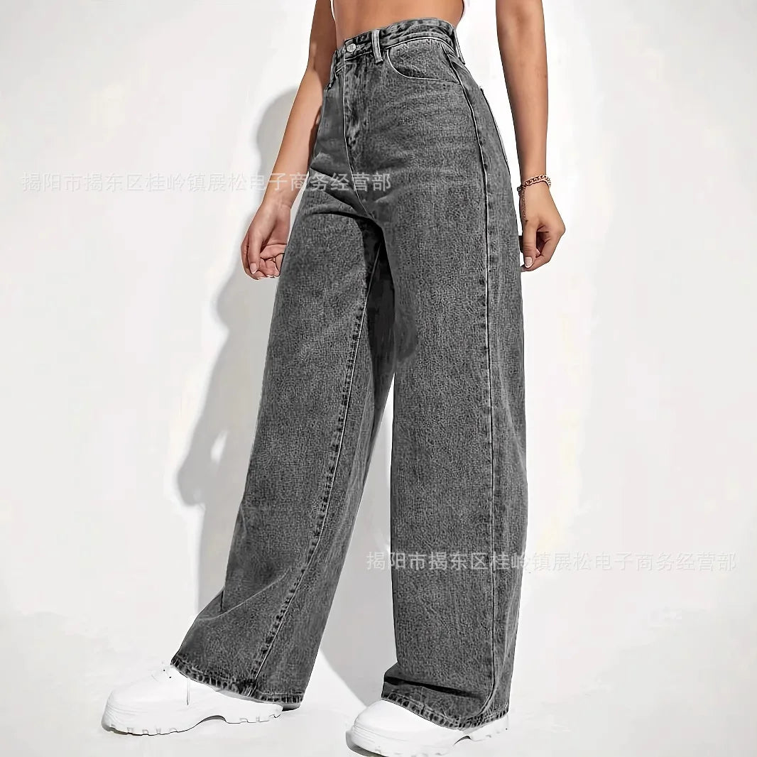 2025 new women's wear European and American loose Denim wide leg pants slimming high waist all-match jeans for women