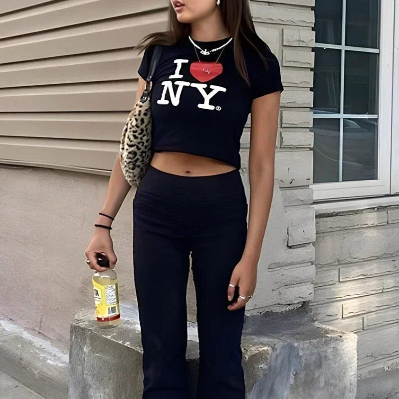 Gothic Clothes Summer Fashion T Shirt Tee Tshirt Dropship I Love New York NY Womens Cropped Top Harajuku