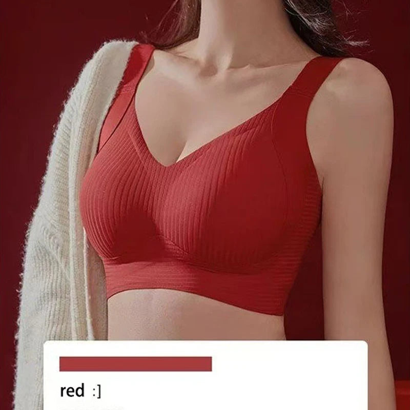 FINETOO M-4XL Women's Seamless Push-Up Bra with Removable Pads Comfortable Wireless Solid Color Adjustable Band Size Bra Top