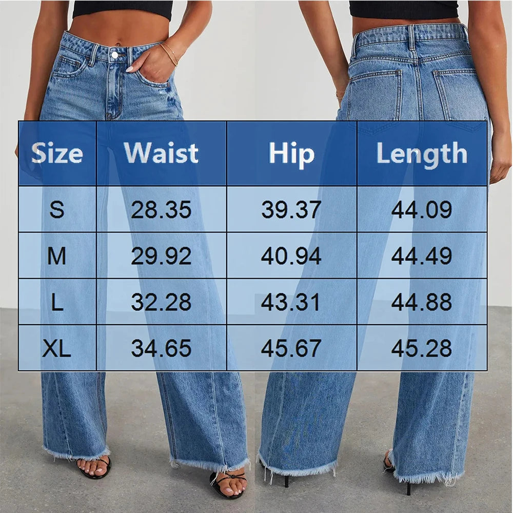 Women Denim Jeans Comfy Wide Leg High Waist Fashion Loose Trousers Spring Autumn Trendy Straight Pants Pantalones De Mujer