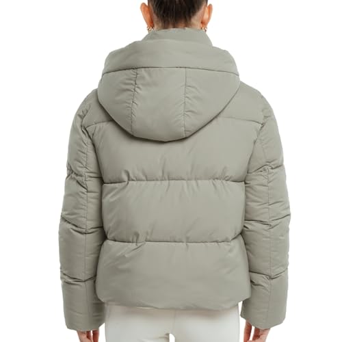 Women's Cropped Puffer Jackets,Warm Winter Jacket with Removable Hood,Zipped Pockets,Short Ladies Quilted Coat