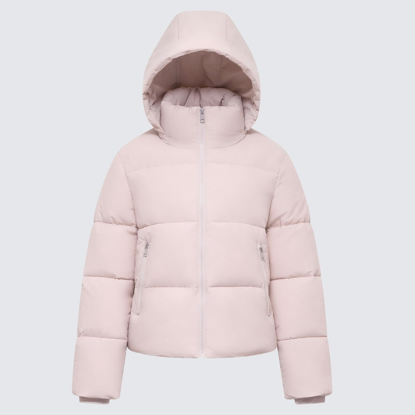 Women's Cropped Puffer Jackets,Warm Winter Jacket with Removable Hood,Zipped Pockets,Short Ladies Quilted Coat