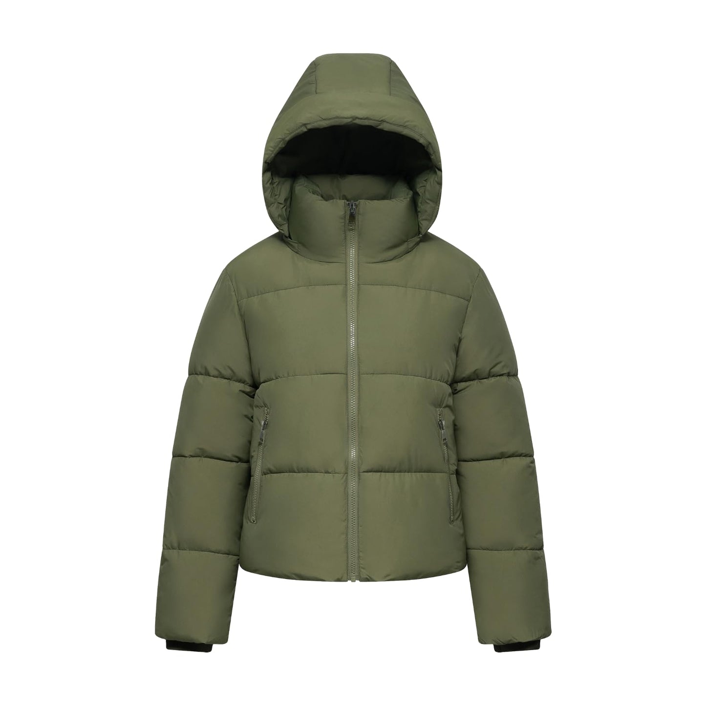 Women's Cropped Puffer Jackets,Warm Winter Jacket with Removable Hood,Zipped Pockets,Short Ladies Quilted Coat