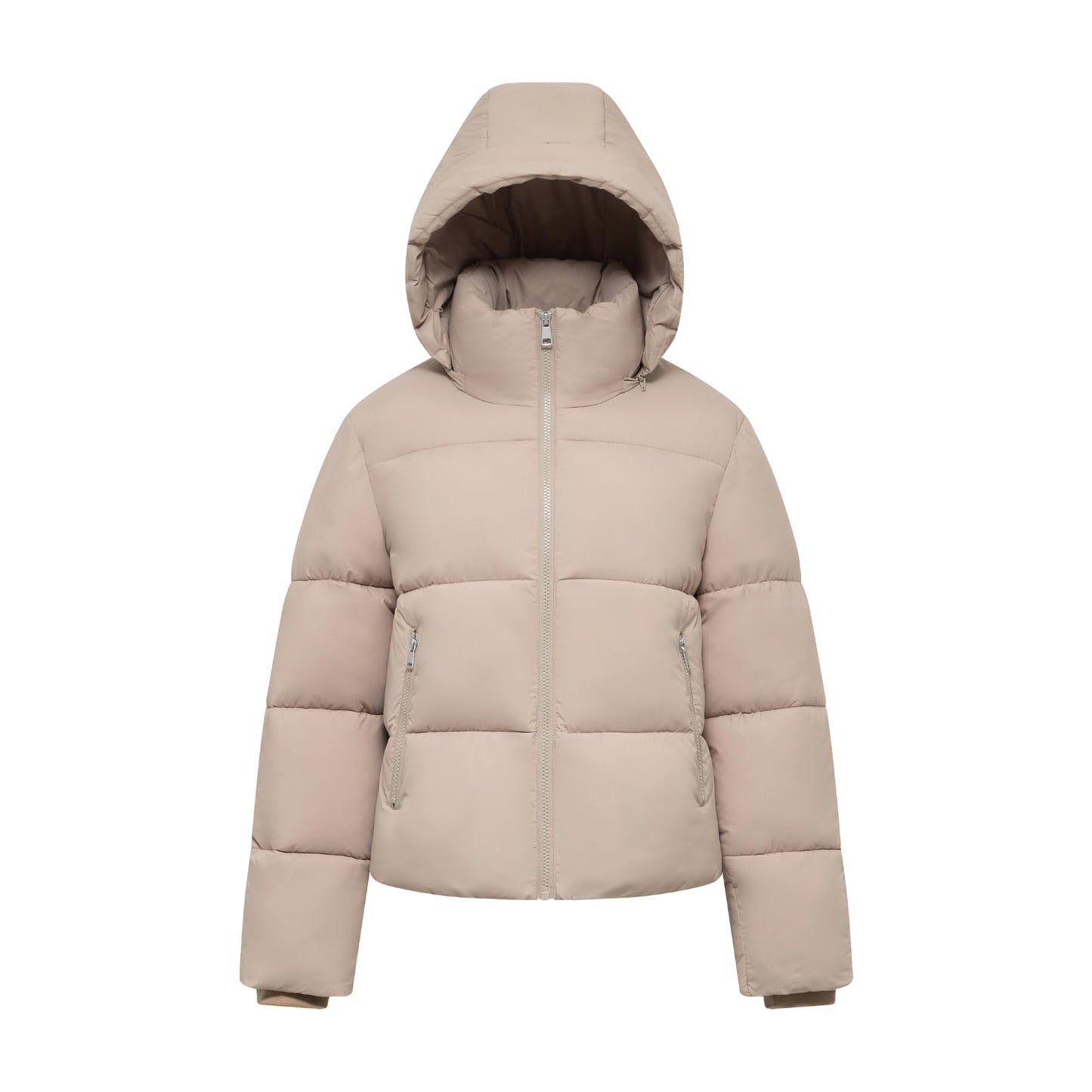 Women's Cropped Puffer Jackets,Warm Winter Jacket with Removable Hood,Zipped Pockets,Short Ladies Quilted Coat