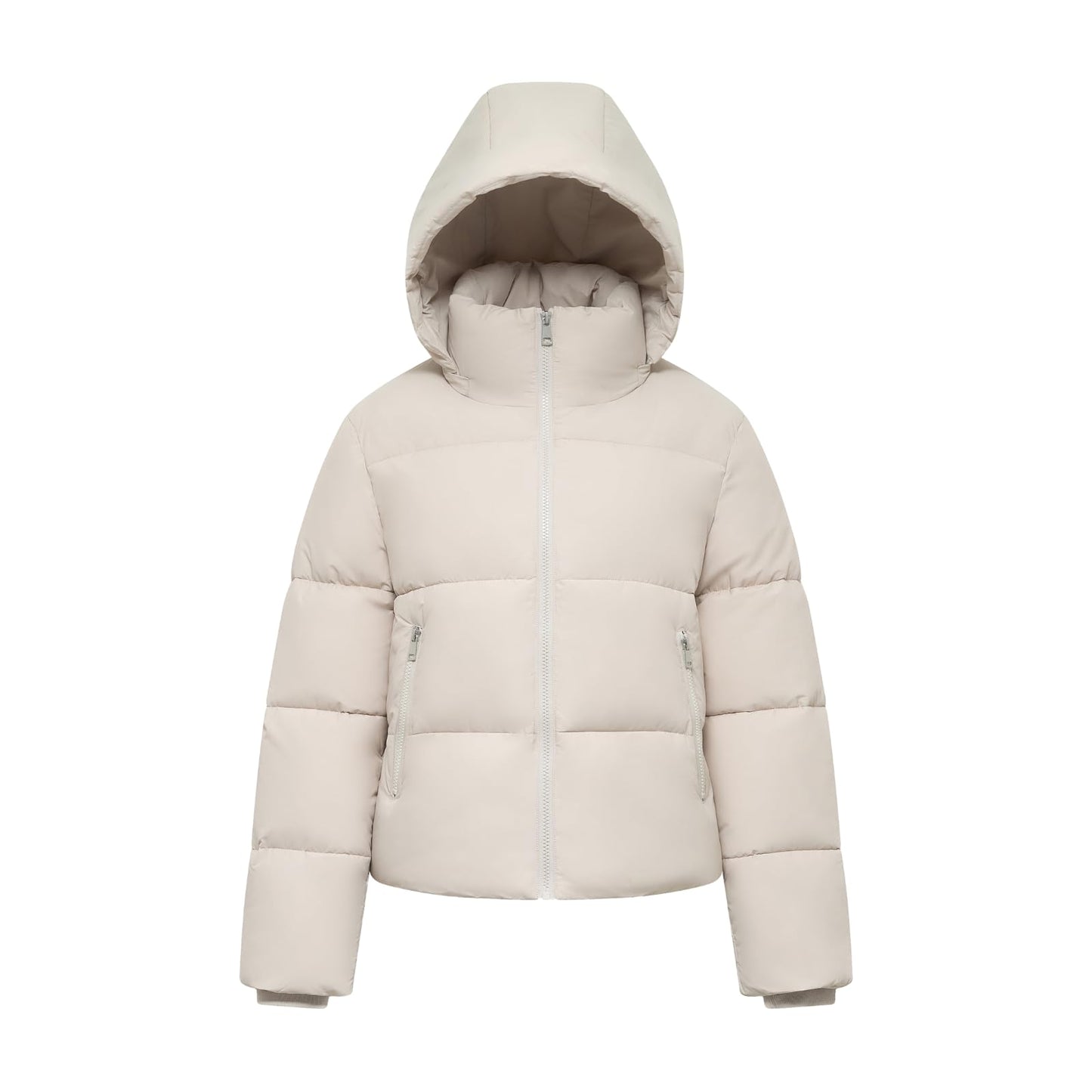 Women's Cropped Puffer Jackets,Warm Winter Jacket with Removable Hood,Zipped Pockets,Short Ladies Quilted Coat