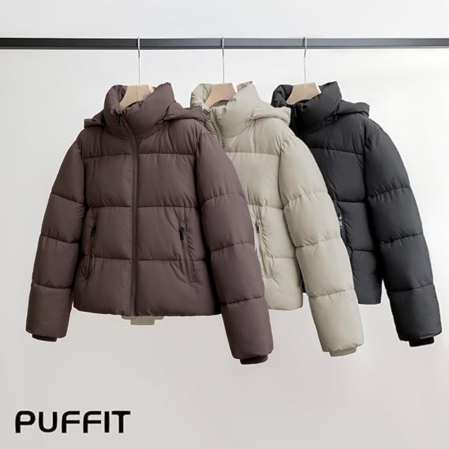 Women's Cropped Puffer Jackets,Warm Winter Jacket with Removable Hood,Zipped Pockets,Short Ladies Quilted Coat
