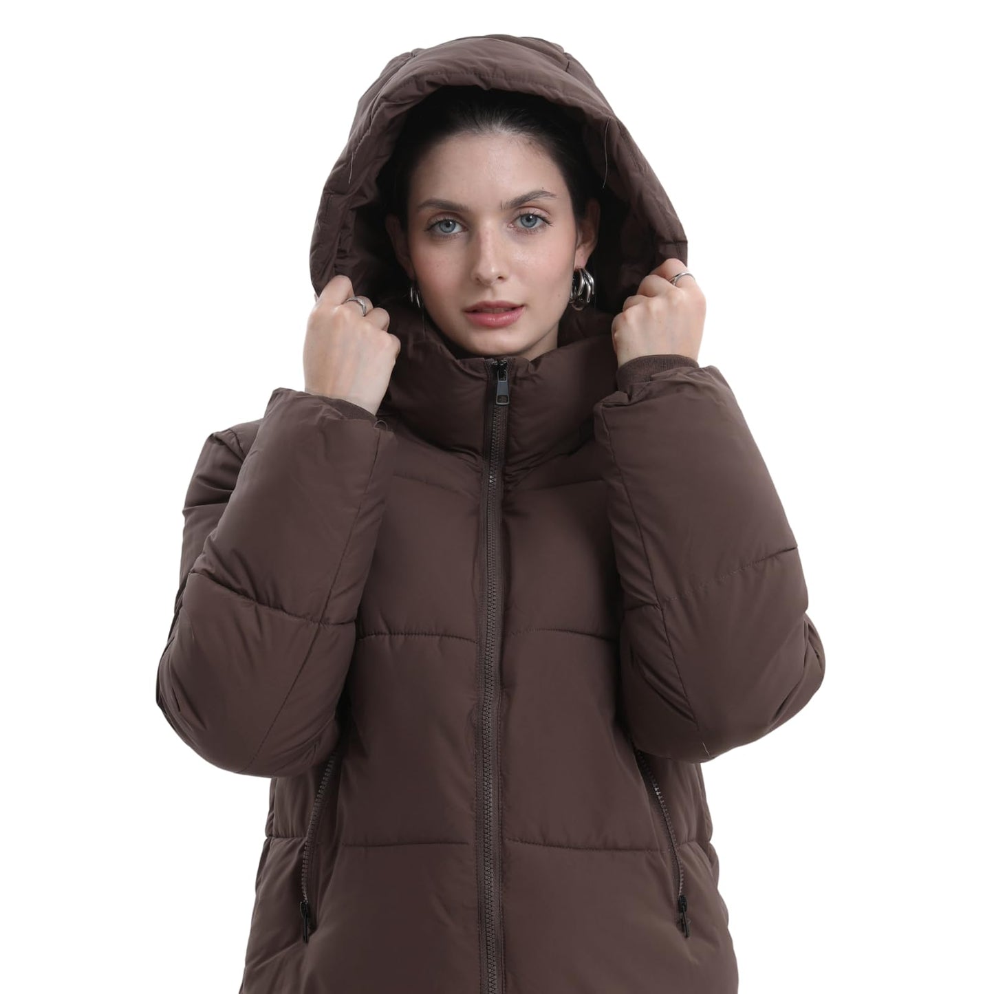 Women's Cropped Puffer Jackets,Warm Winter Jacket with Removable Hood,Zipped Pockets,Short Ladies Quilted Coat