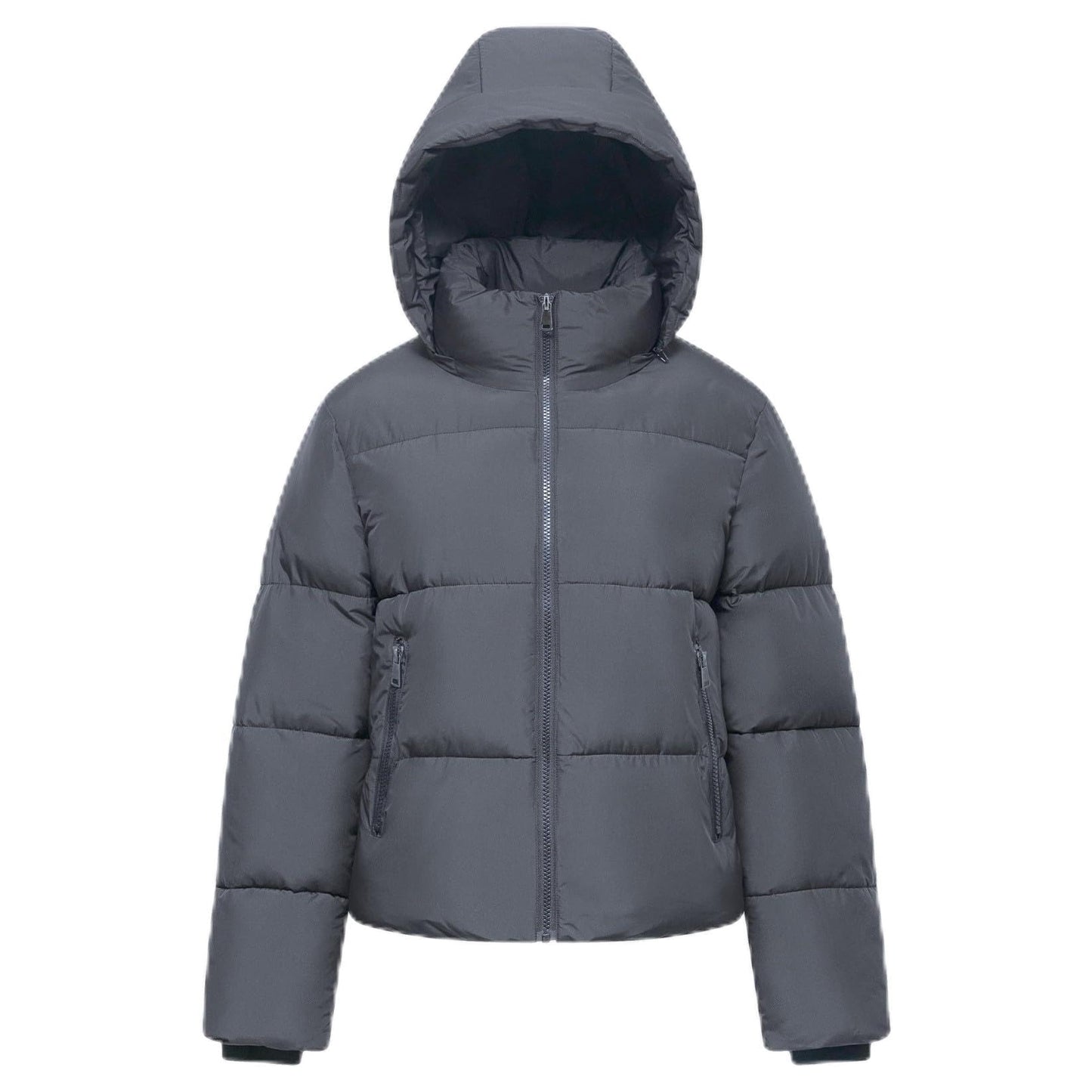 Women's Cropped Puffer Jackets,Warm Winter Jacket with Removable Hood,Zipped Pockets,Short Ladies Quilted Coat