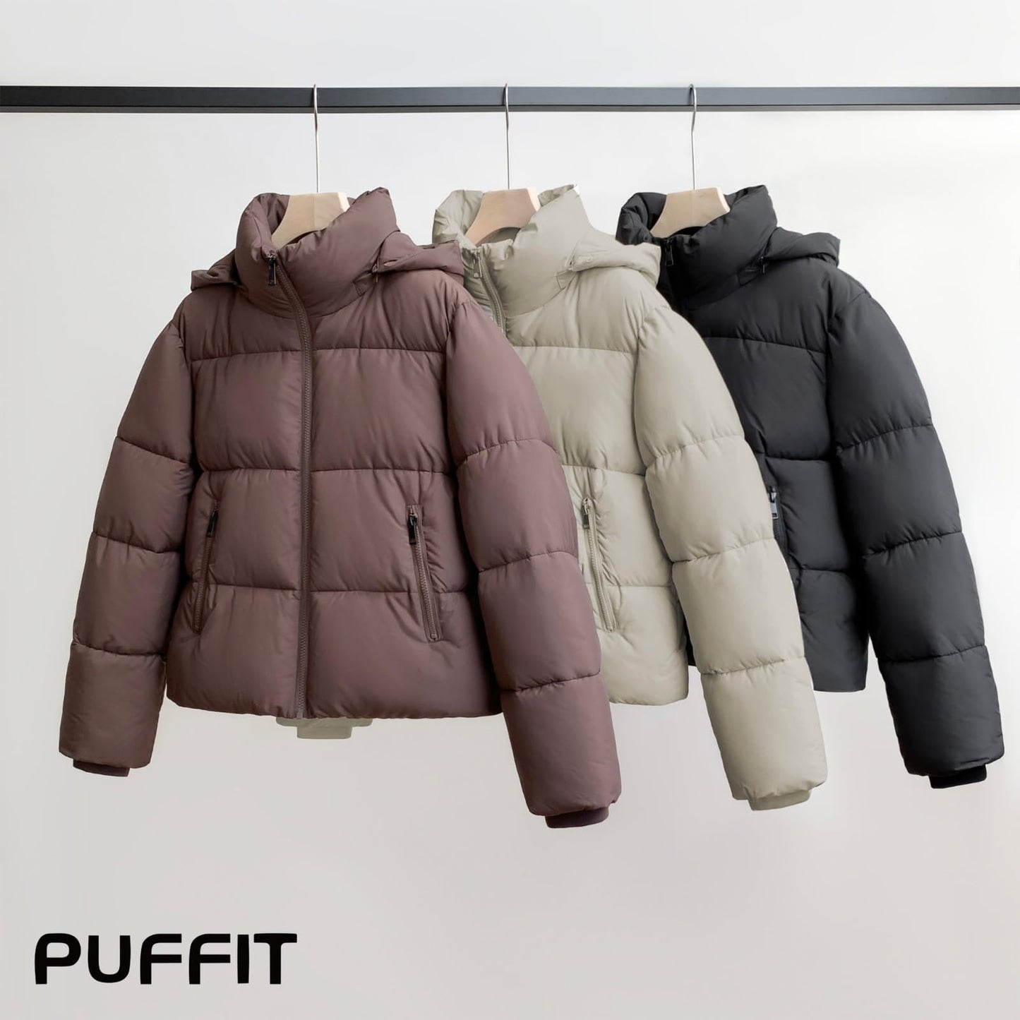 Women's Cropped Puffer Jackets,Warm Winter Jacket with Removable Hood,Zipped Pockets,Short Ladies Quilted Coat