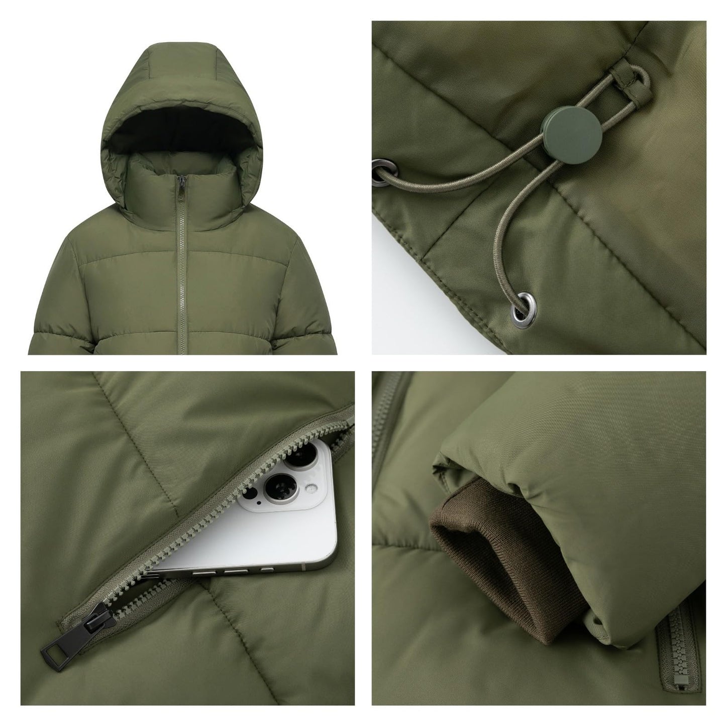 Women's Cropped Puffer Jackets,Warm Winter Jacket with Removable Hood,Zipped Pockets,Short Ladies Quilted Coat