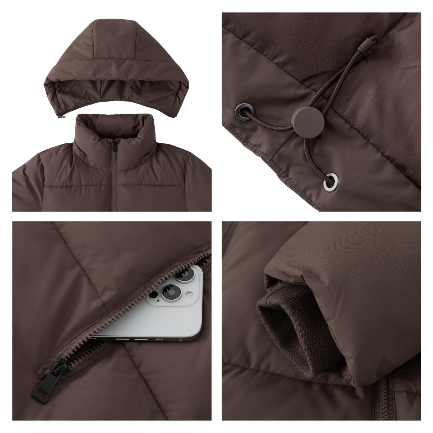 Women's Cropped Puffer Jackets,Warm Winter Jacket with Removable Hood,Zipped Pockets,Short Ladies Quilted Coat