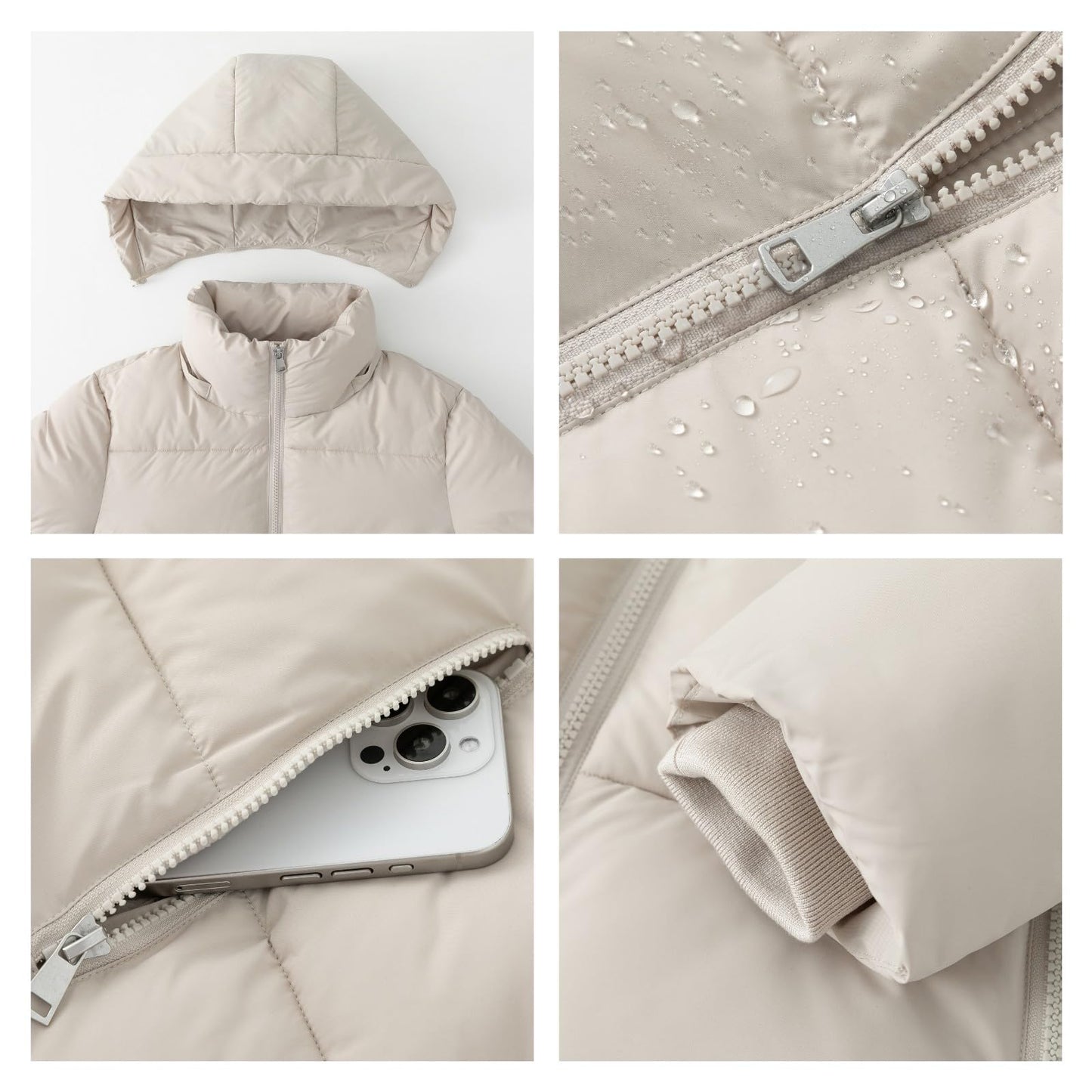 Women's Cropped Puffer Jackets,Warm Winter Jacket with Removable Hood,Zipped Pockets,Short Ladies Quilted Coat