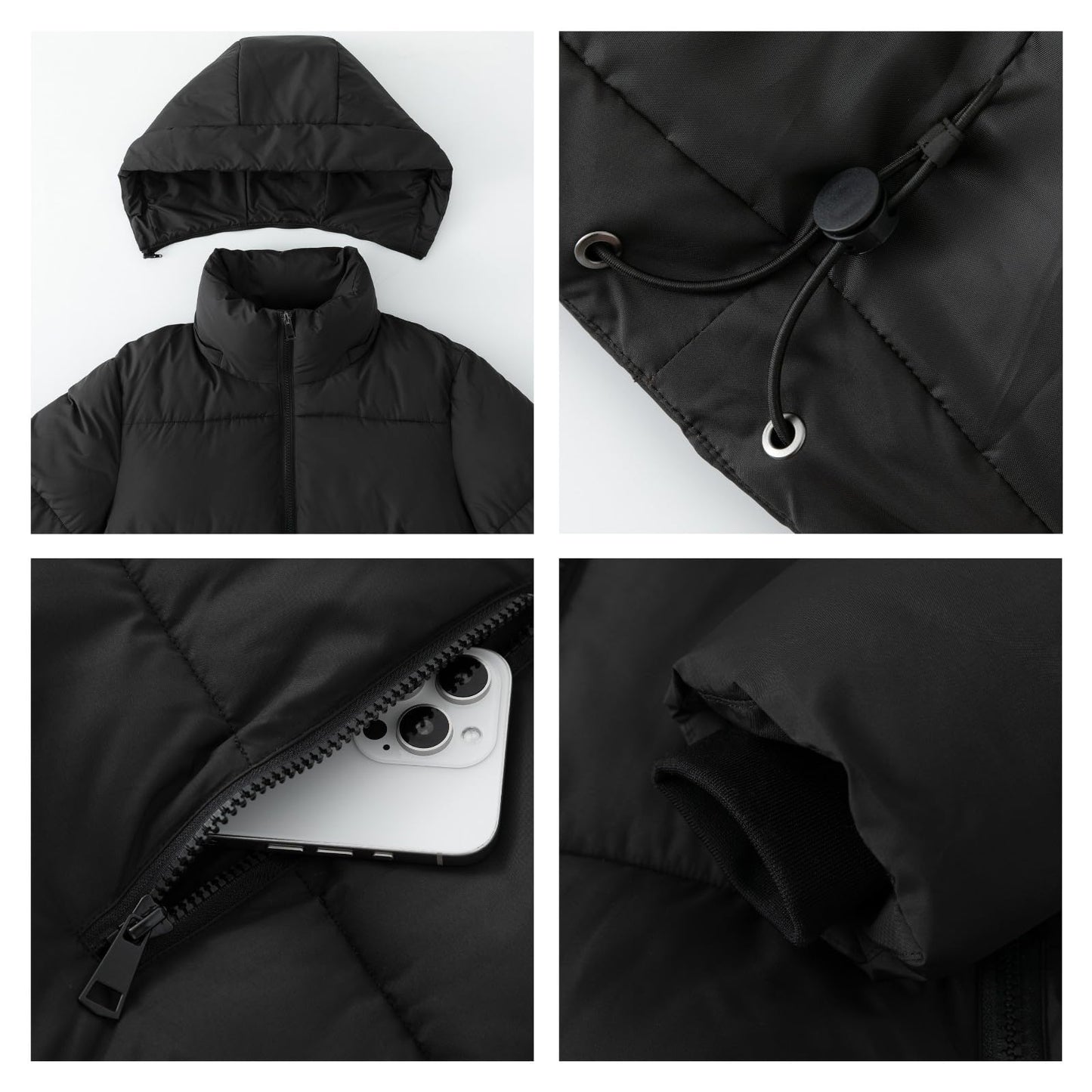 Women's Cropped Puffer Jackets,Warm Winter Jacket with Removable Hood,Zipped Pockets,Short Ladies Quilted Coat