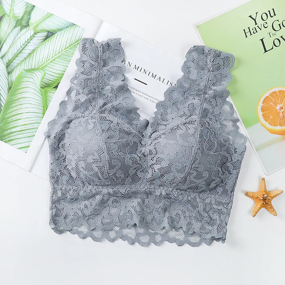 Breathable Female Vest Sexy Lace Bra Beauty Back Women Wire Free Push Up Bralette Underwear Seamless Wireless Gather Brassiere