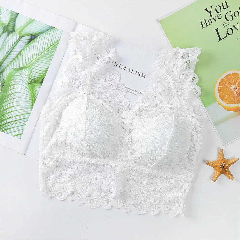 Breathable Female Vest Sexy Lace Bra Beauty Back Women Wire Free Push Up Bralette Underwear Seamless Wireless Gather Brassiere