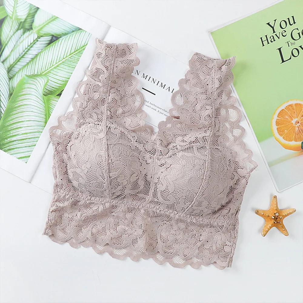 Breathable Female Vest Sexy Lace Bra Beauty Back Women Wire Free Push Up Bralette Underwear Seamless Wireless Gather Brassiere