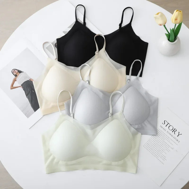 Ultra Thin Seamless Wireless Push Up Bralette Women Comfortable Breathable Cool Strappy Back Support Bra