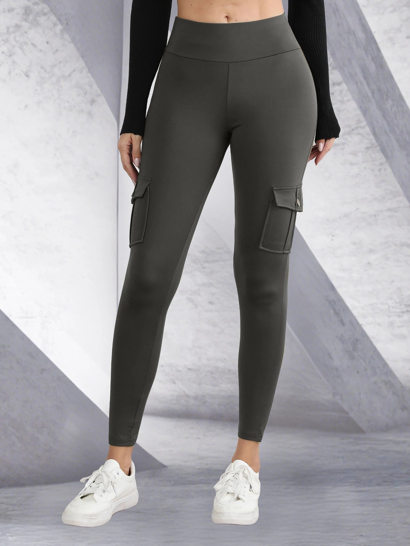 Women Pockets Cargo Leggings Female Hip Lifting High Waist Fashion Gym Pants Skinny Stretch Outdoors Slim Sport Leggings