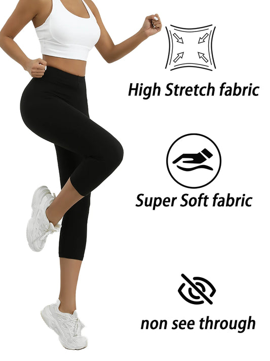 Women's Super Soft Capri Pants High Stretchy Breathable Pants No See Through Workout Running Yoga Athletic Pants Gym Leggings
