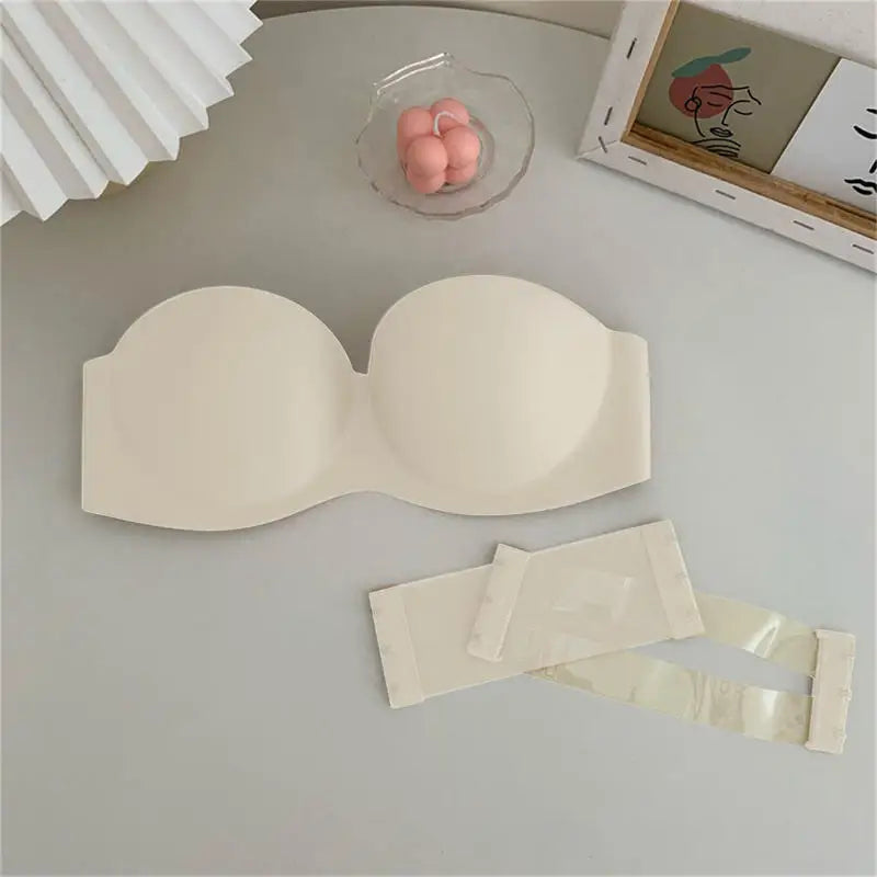 Women Sexy Strapless Anti-Slip Bra Solid Color Invisible Push-Up Comfortable Bra Adjustable Elastic Strapless Bra Underwear