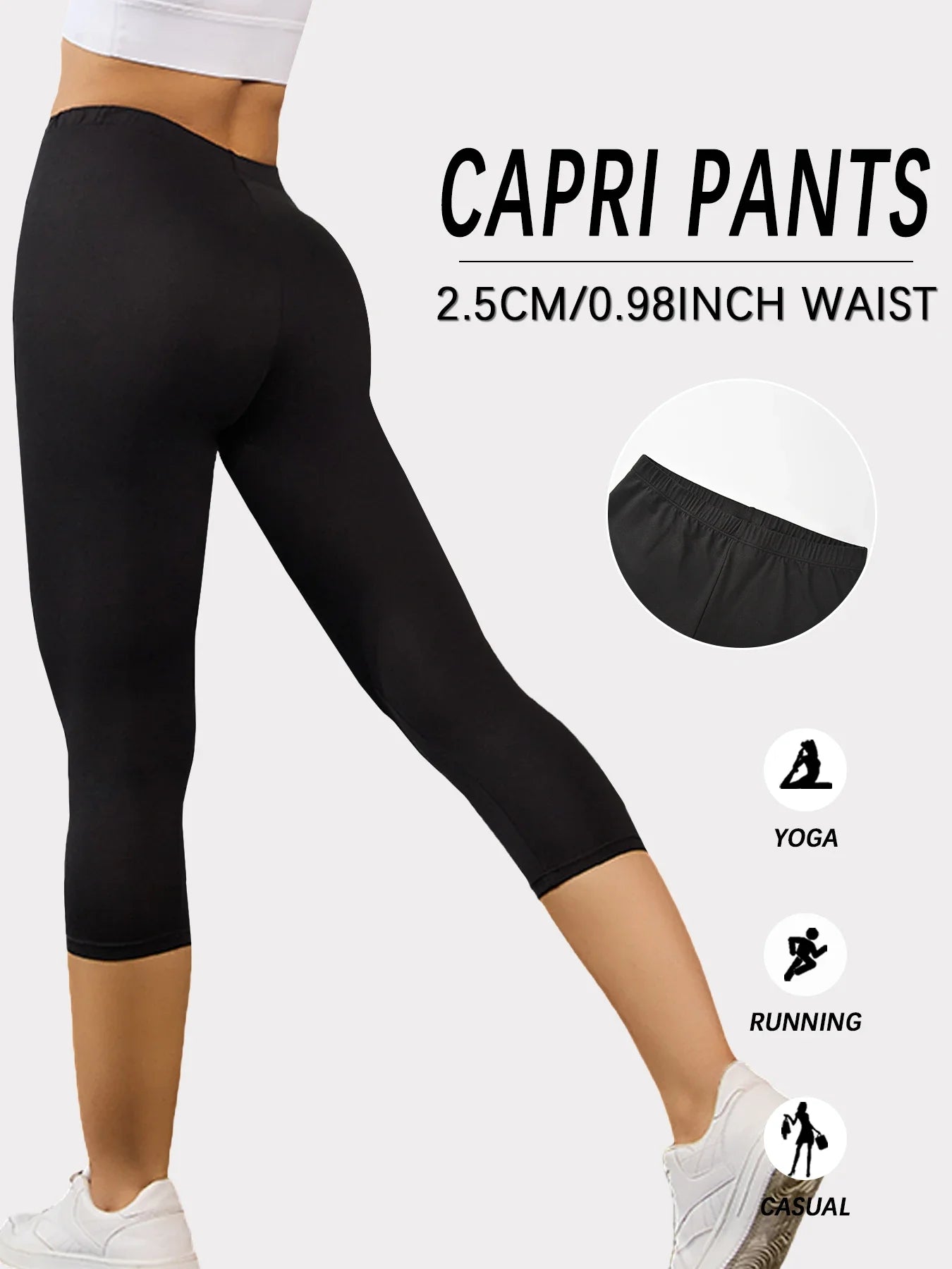 Women's Super Soft Capri Pants High Stretchy Breathable Pants No See Through Workout Running Yoga Athletic Pants Gym Leggings