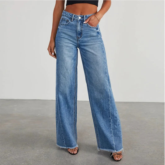 Women Denim Jeans Comfy Wide Leg High Waist Fashion Loose Trousers Spring Autumn Trendy Straight Pants Pantalones De Mujer
