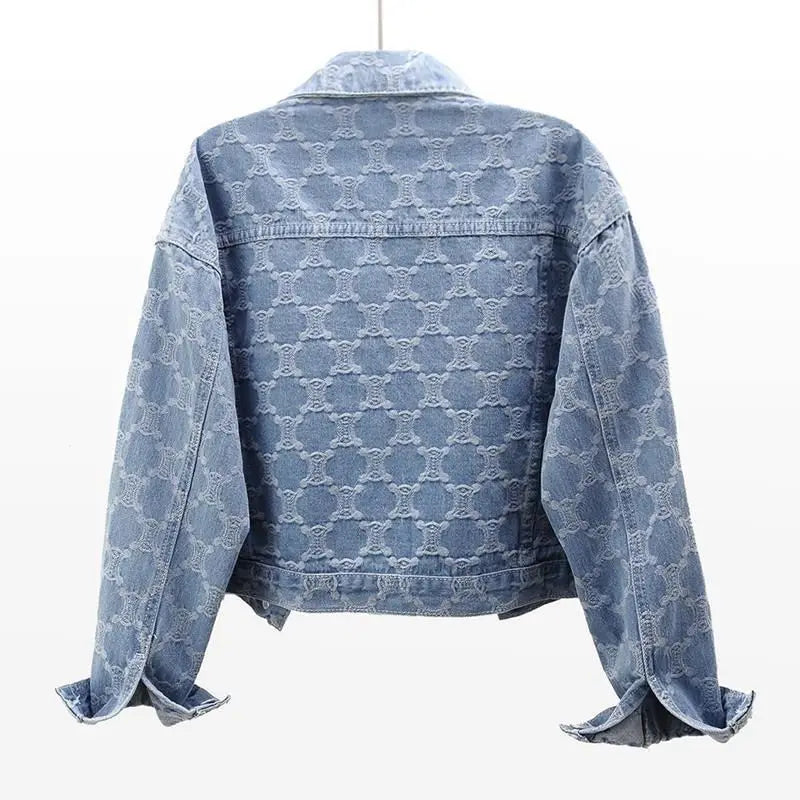 Denim Women's Jacket New Embroidered Jacquard Fashion Short Loose All-Match Jacket Small Top