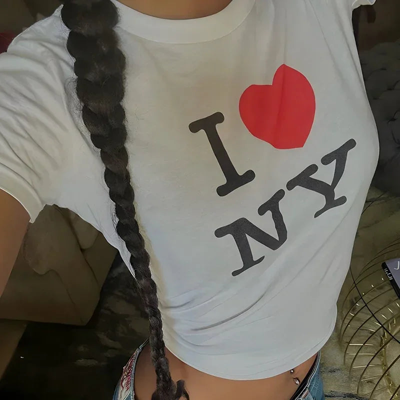 Gothic Clothes Summer Fashion T Shirt Tee Tshirt Dropship I Love New York NY Womens Cropped Top Harajuku