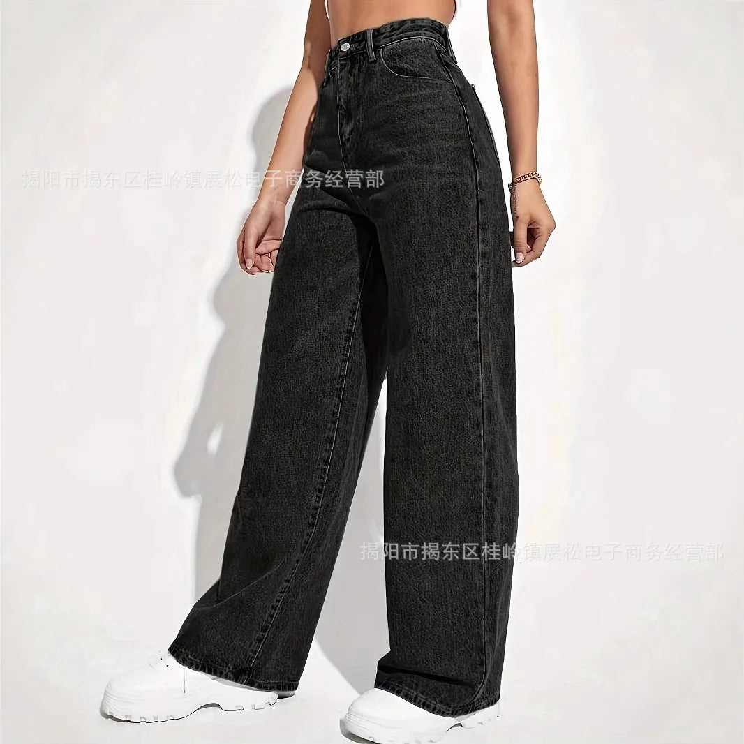 2025 new women's wear European and American loose Denim wide leg pants slimming high waist all-match jeans for women