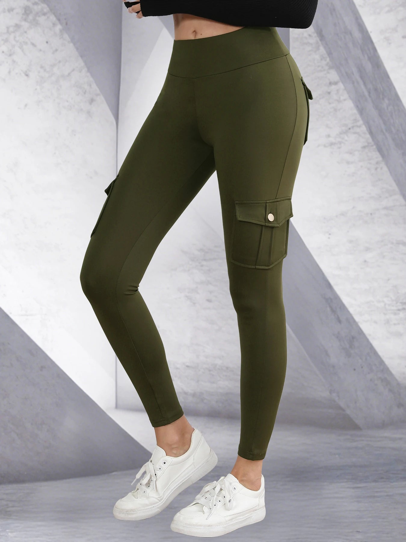 Women Pockets Cargo Leggings Female Hip Lifting High Waist Fashion Gym Pants Skinny Stretch Outdoors Slim Sport Leggings