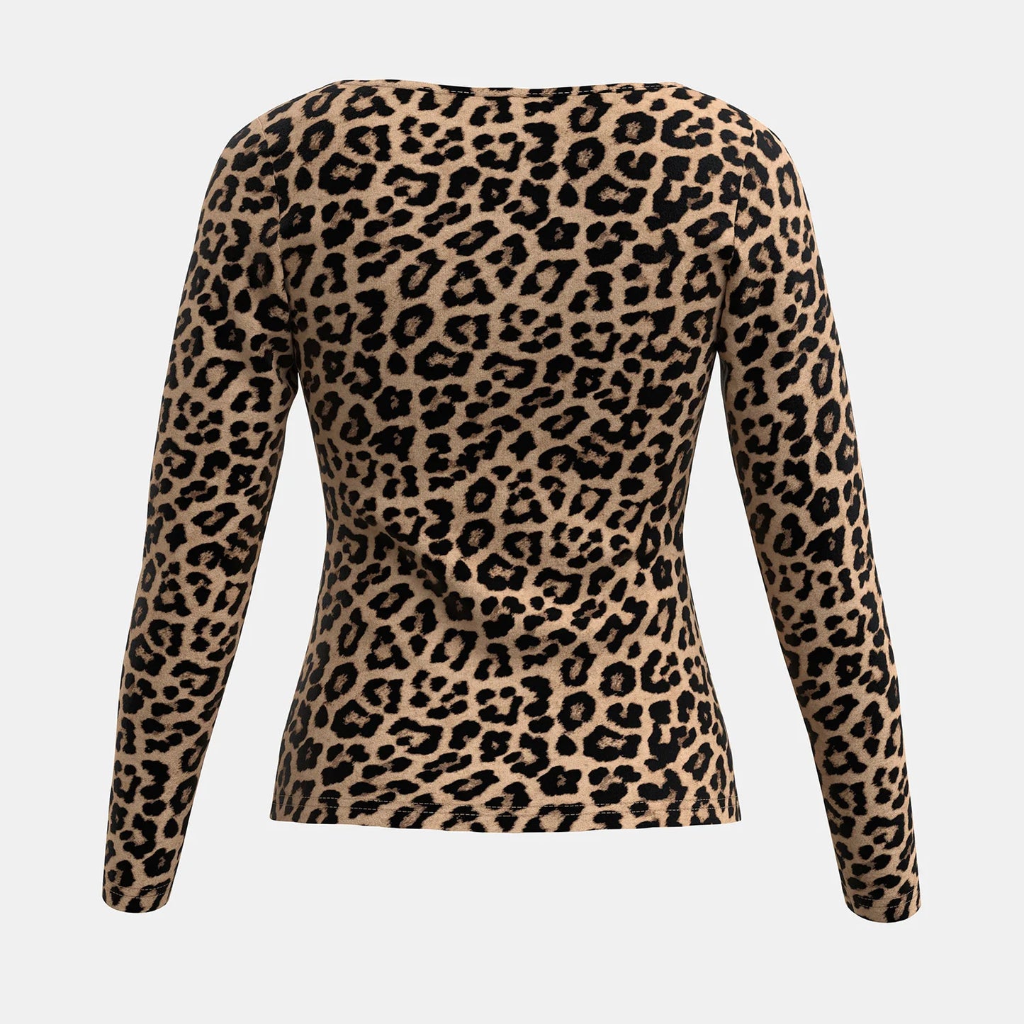 Mia Muse Women'S T-Shirts Autumn Fitting Slim Leopard Long Sleeve Square Neck Regular Sexy Chic T-Shirts