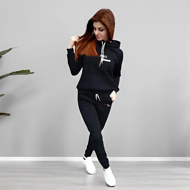 Autumn Winter Casual Outfit Paris Fashion Hoodies Sweatpants 2 Piece Set Women's Tracksuit High Quality Solid Color Jogging Suit