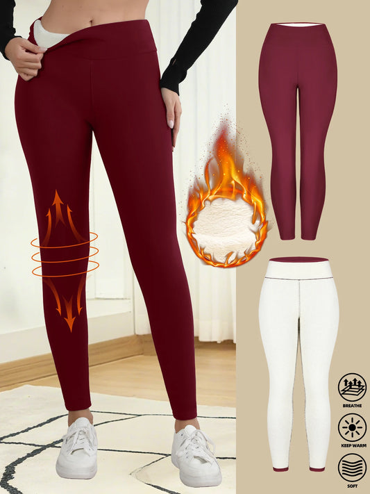 Women's High Waist Velvet Leggings Thermal Thick Warm Stretchy Pants Winter Cold-Resistant Super Warm Silm Fit Trousers