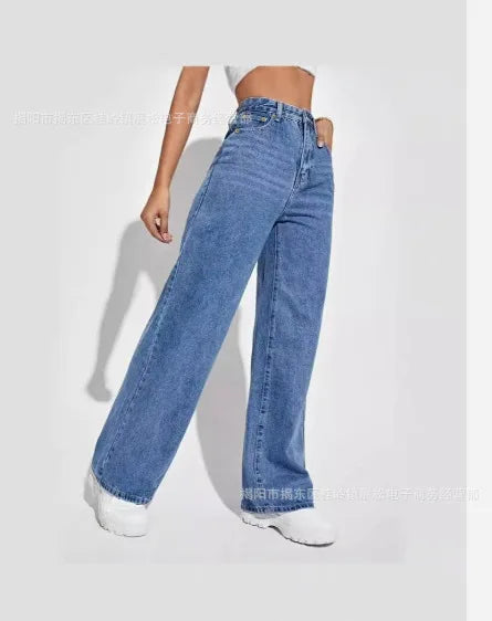 2025 new women's wear European and American loose Denim wide leg pants slimming high waist all-match jeans for women