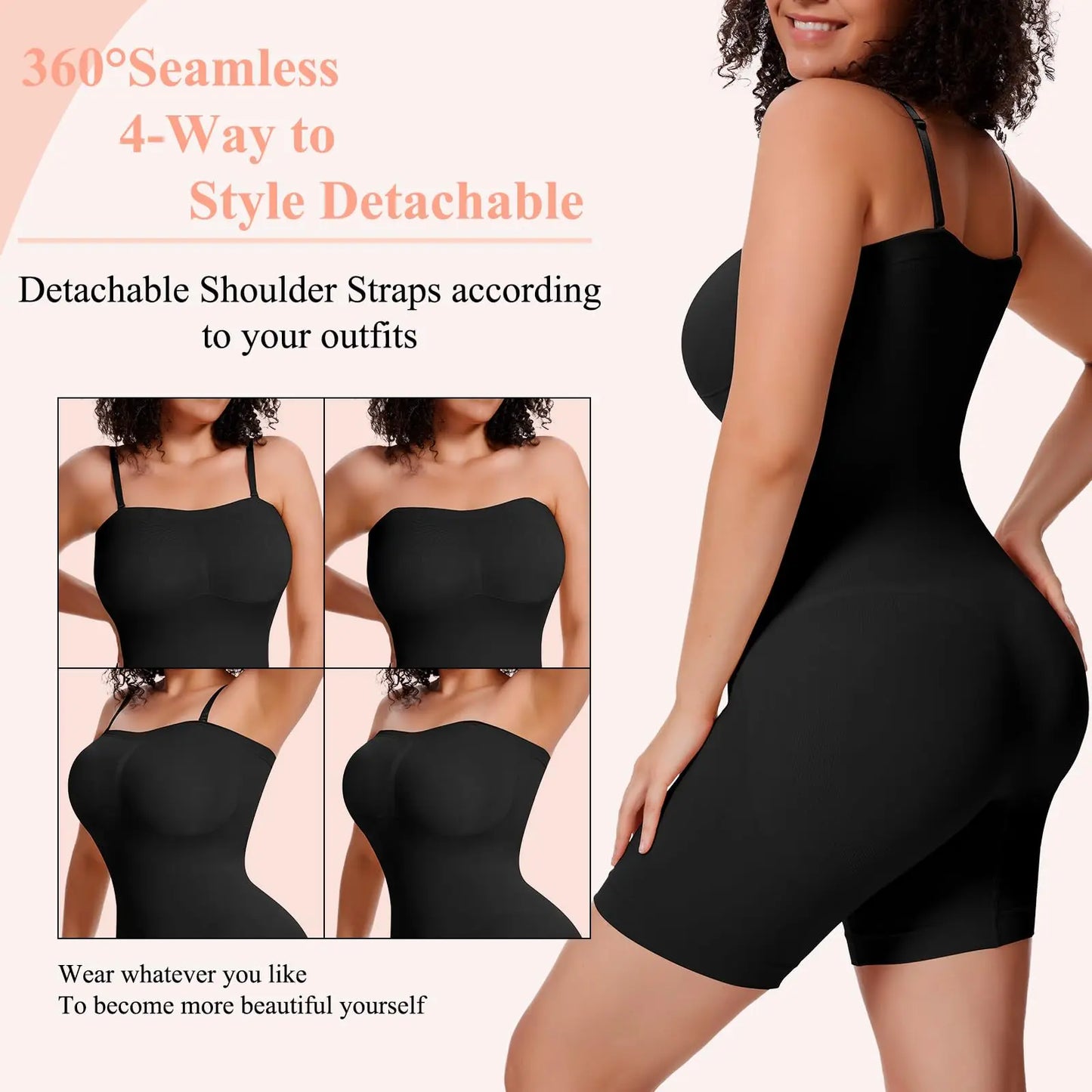 Womens Removable Shoulder Strap Shapewear Bodysuits Tummy Control Butt Lifter Underwear Full Body Shaper Tube Top Jumpsuits New