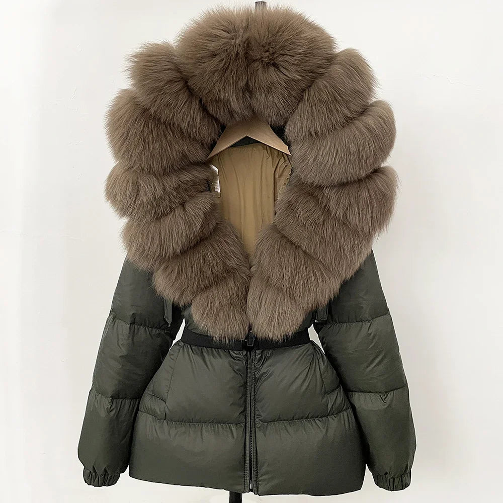 Reality Fur Coat Winter Clothing Puffer Jacket Women Real Fox Fur Hooded Warm 90% White Duck Down Coat Female Parkas Waterproof
