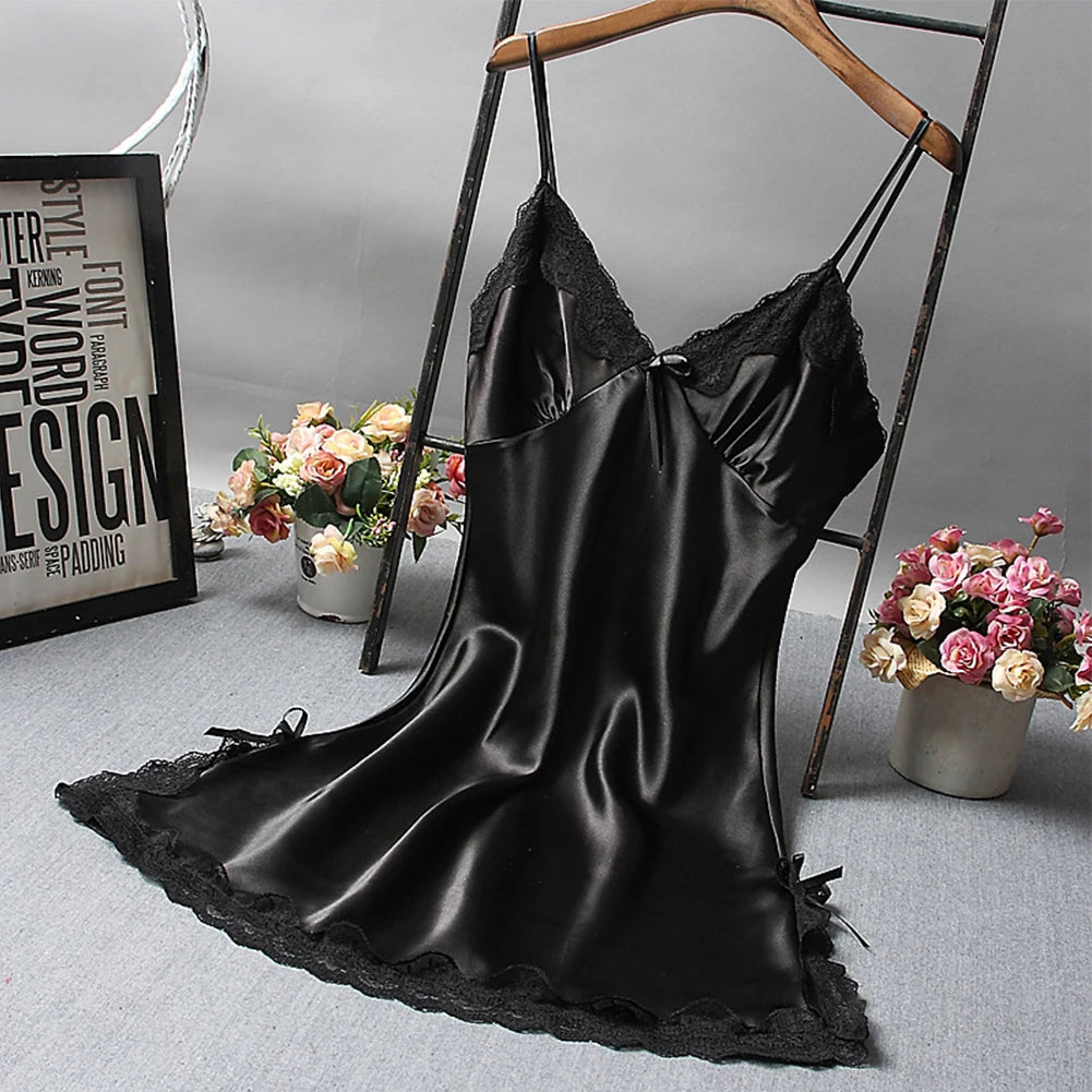 Sexy Lace Patchwork Nightwear Lingerie Nighty V Neck Wedding Dress Sleep Wear Nightdress Clothes Sexy Women's Nightgowns