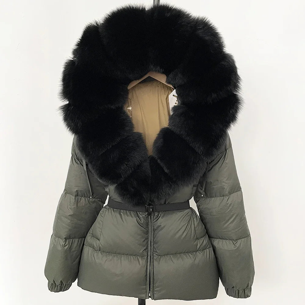 Reality Fur Coat Winter Clothing Puffer Jacket Women Real Fox Fur Hooded Warm 90% White Duck Down Coat Female Parkas Waterproof