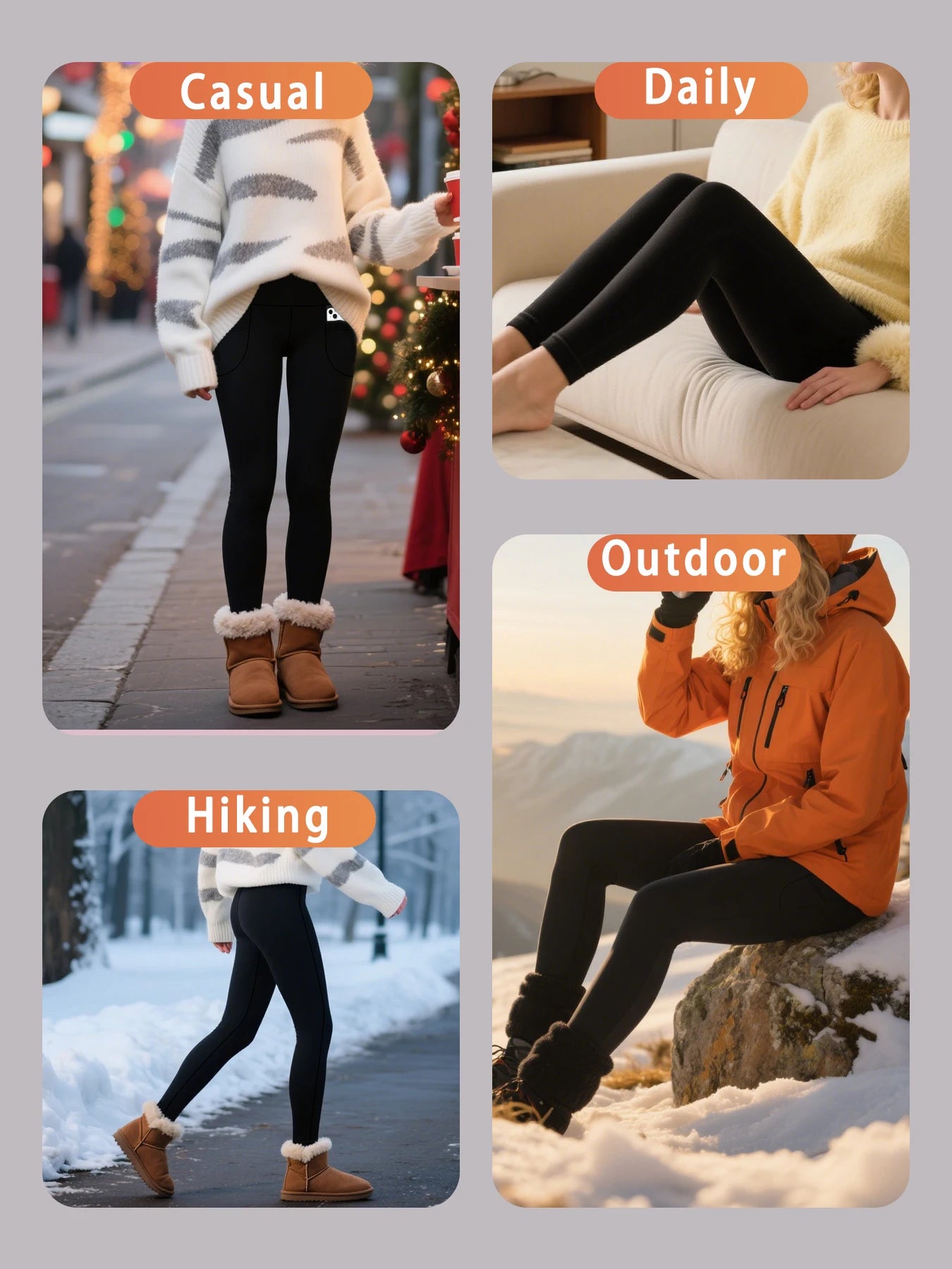 5 PACK Womens Thermal Fleece Lined High Waisted with pockets Leggings, Workout Winter Warm Thick Tights Soft Yoga Running Pants