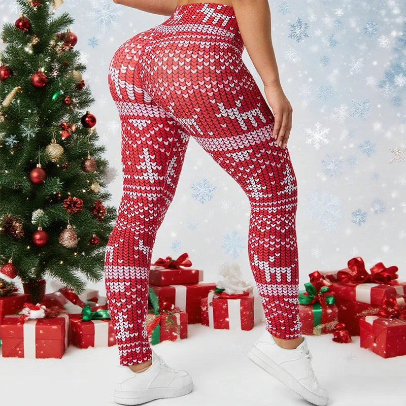 Christmas Print Women Leggings Hip Lifting Tummy Tuck Outdoor Leggings Slim Elastic Bottoms Festive Style Tights