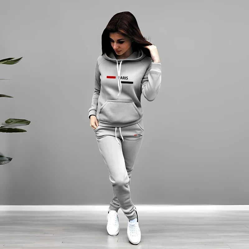 Autumn Winter Casual Outfit Paris Fashion Hoodies Sweatpants 2 Piece Set Women's Tracksuit High Quality Solid Color Jogging Suit