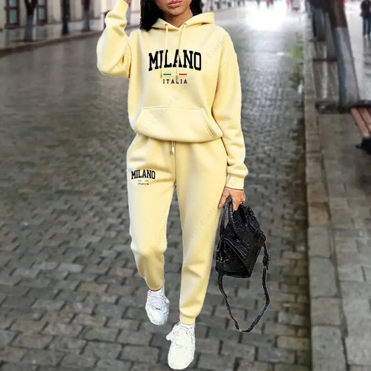 2025 Women's Printed Hoodie Set, Letter Pattern Hoodie and Sports Pants, Autumn Winter Two-piece Sportswear, Street Suit Set