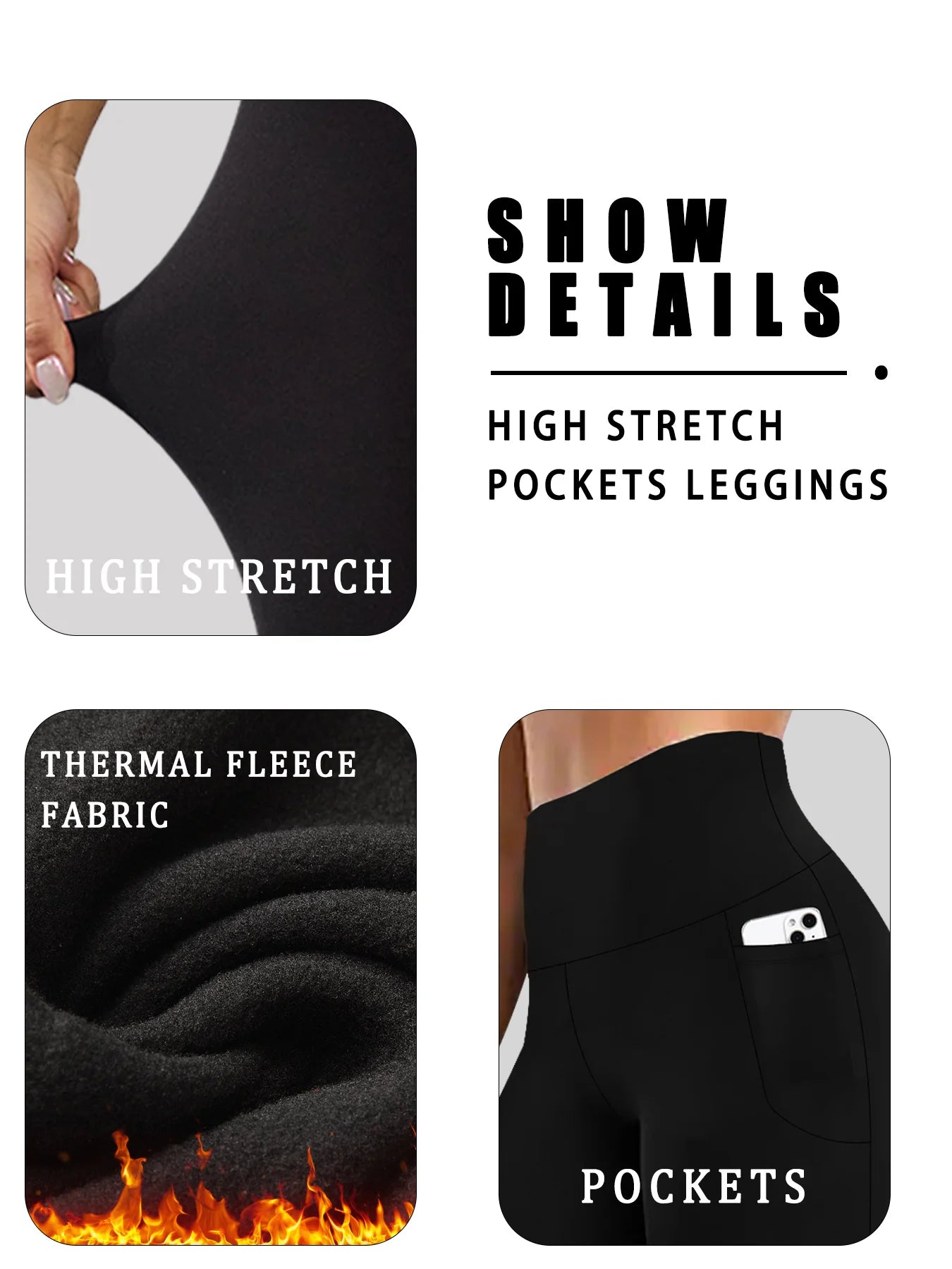 5 PACK Womens Thermal Fleece Lined High Waisted with pockets Leggings, Workout Winter Warm Thick Tights Soft Yoga Running Pants