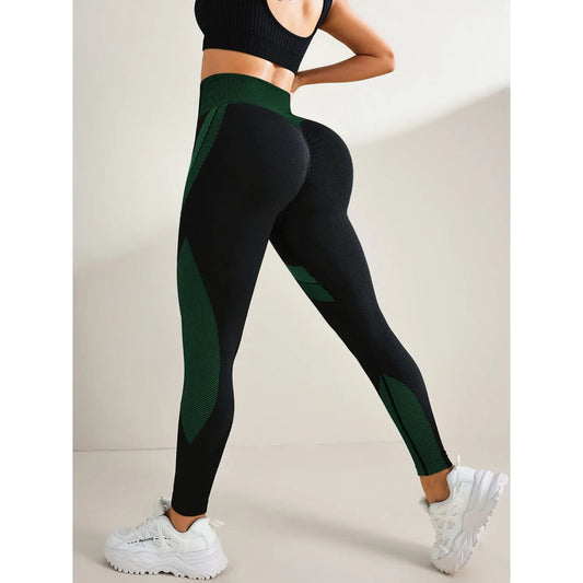 Women's Seamless Yoga Leggings Color Block High Waisted Soft&Stretchy Breathable Scrunch Butt Lifting Gym Sports Workout Pants