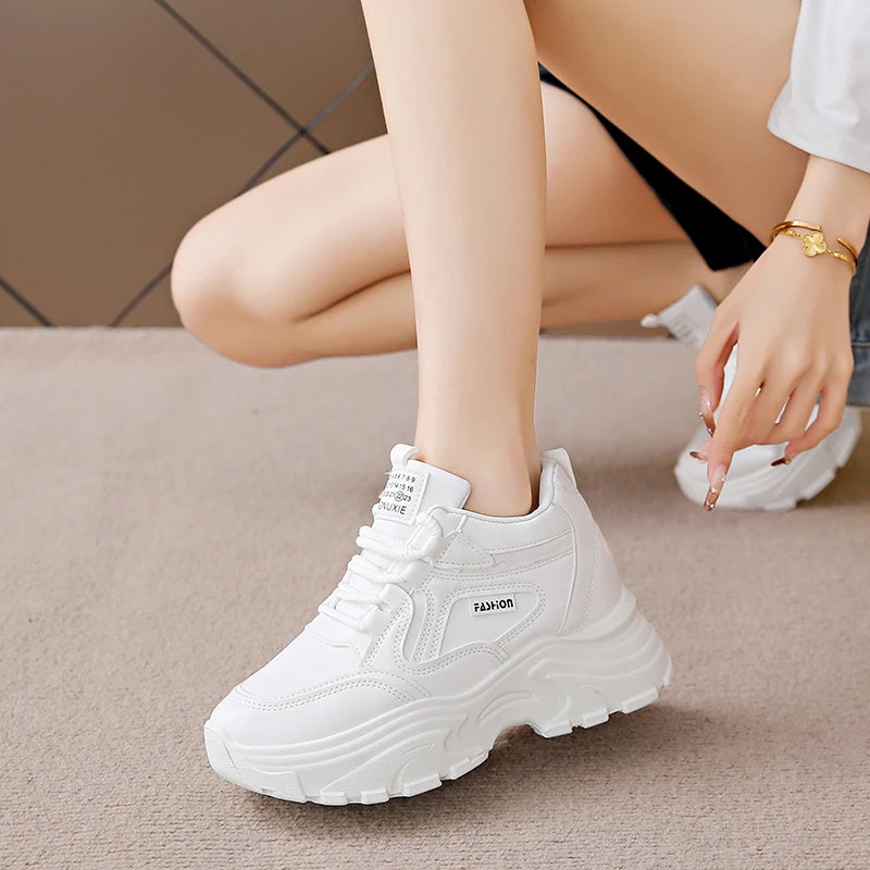 BCEBYL Spring and Autumn Casual Fashion Round Toe Increased Solid Color Non-slip Wear-resistant Simple Women's Shoes