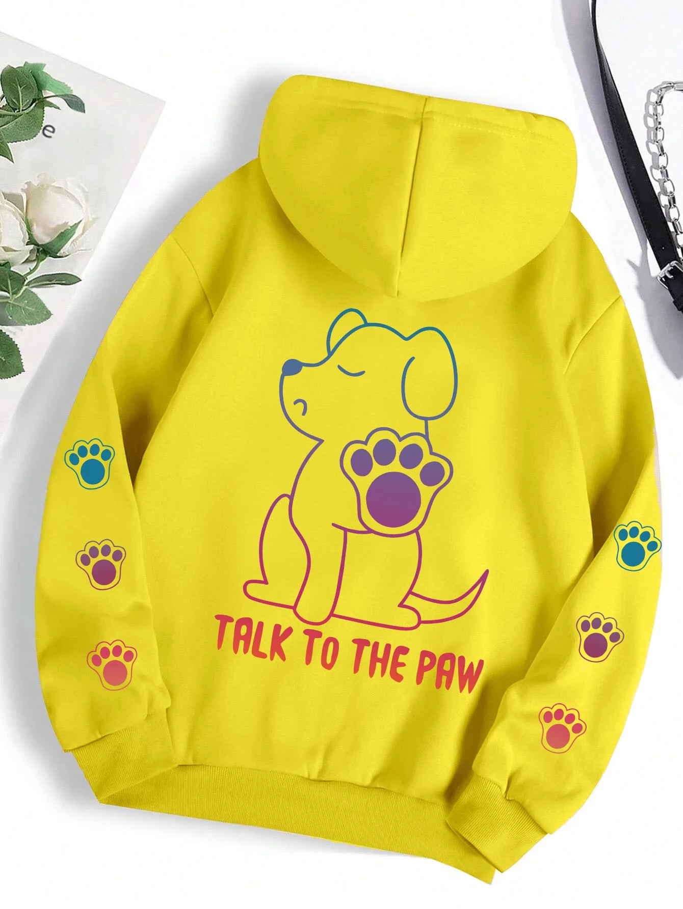 Talks To The Paw Funny Dog Print Women Hooded Fashion Comfortable Versatile Hoodie Autumn Soft Fleece Clothes Casual Warm Tops